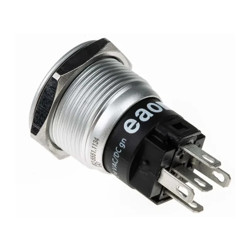 EAO 82 Series Illuminated Momentary Push Button Switch Panel Mount, 19 mm Cutout, SPDT, Green LED, IP65 IP67 82-5551.1134