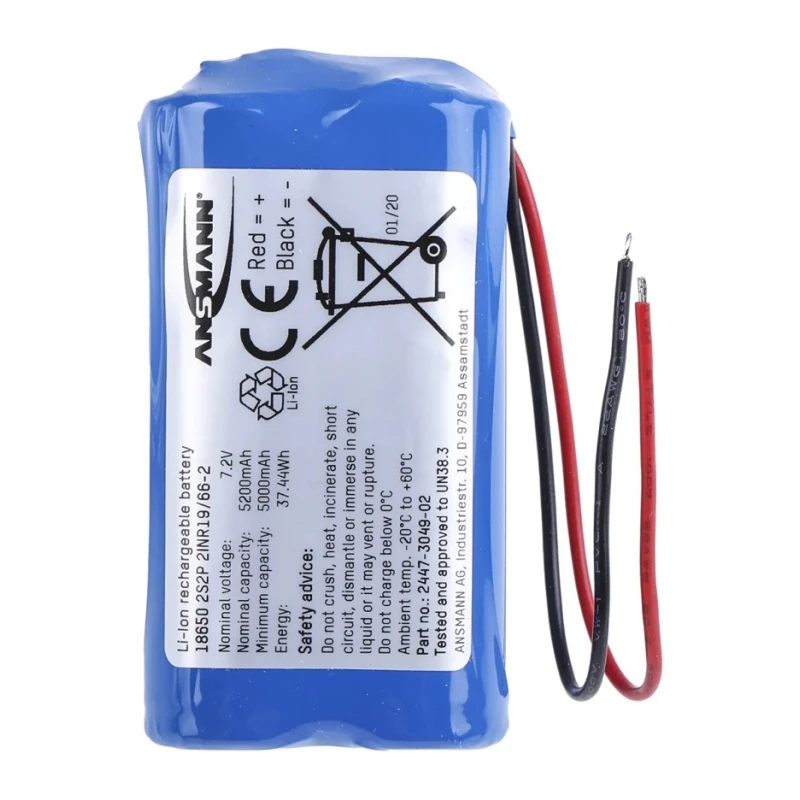 Ansmann Lithium-ion Rechargeable Battery Pack 7.2 V 5.2 Ah 4 Cells Wire Lead Terminals 2447-3049-520