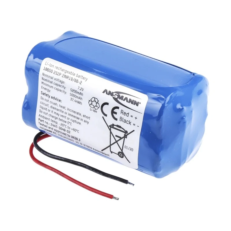 Ansmann Lithium-ion Rechargeable Battery Pack 7.2 V 5.2 Ah 4 Cells Wire Lead Terminals 2447-3049-520