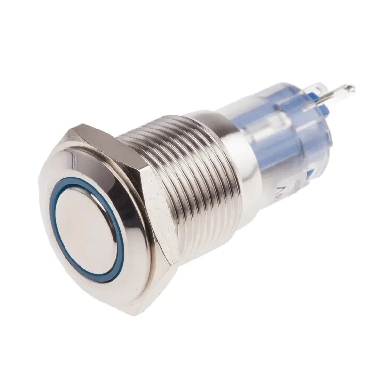 RS PRO Illuminated Latching Push Button Switch SPDT Blue LED Panel Mount 16 mm Cutout 250 V AC 3A 811-8398