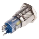 RS PRO Illuminated Latching Push Button Switch SPDT Blue LED Panel Mount 16 mm Cutout 250 V AC 3A 811-8398