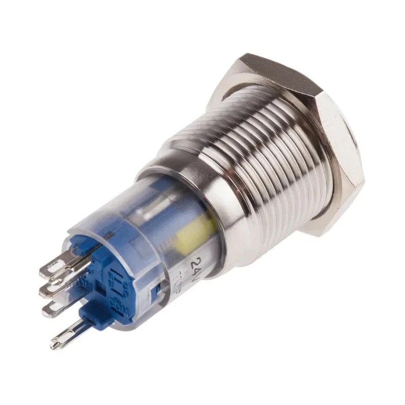 RS PRO Illuminated Latching Push Button Switch SPDT Blue LED Panel Mount 16 mm Cutout 250 V AC 3A 811-8398