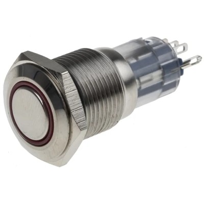 RS PRO Illuminated Push Button Switch, Latching Operation, Panel Mounted, 16 mm Cutout, SPDT Contact, Red LED, IP65 811-8411