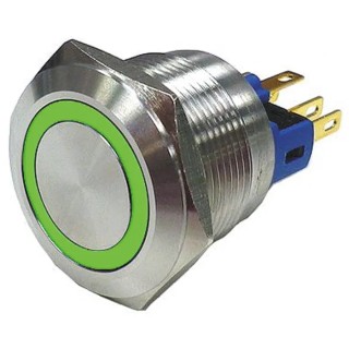 RS PRO Illuminated Push Button Switch, Latching, Panel Mount, 22 mm Cutout, SPDT, Green LED, IP65, IP67, 250 V AC 811-8493