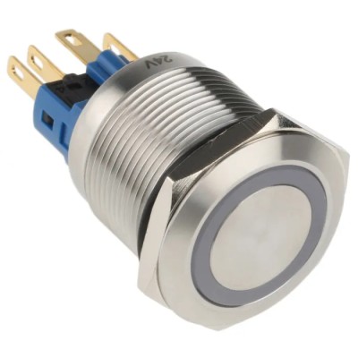 RS PRO Illuminated Push Button Switch, Latching, Panel Mount, 22 mm Cutout, SPDT, Blue LED, IP65, IP67, 250 V AC 5A 811-8496