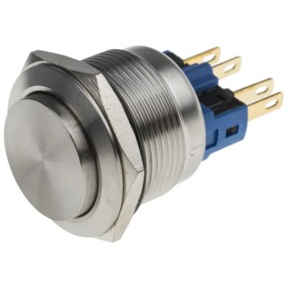 RS PRO Push Button Switch Momentary Panel Mount Silver Actuator 22 mm Cutout SPDT Quick Connect Terminals Chrome 811-8471