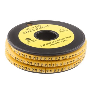 Partex Marking Systems RS PRO EC Slide-On Cable Marker, Black Legend "2", 4.2 mm Max Cable, 3 mm Min Cable, Yellow 812-0806