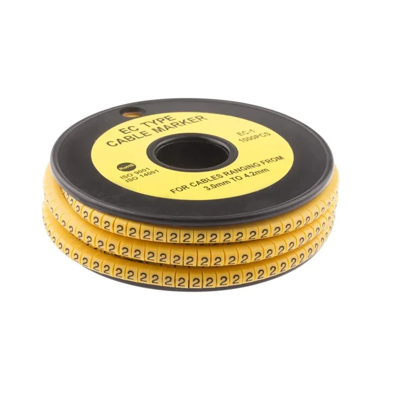 Partex Marking Systems RS PRO EC Slide-On Cable Marker, Black Legend "2", 4.2 mm Max Cable, 3 mm Min Cable, Yellow 812-0806