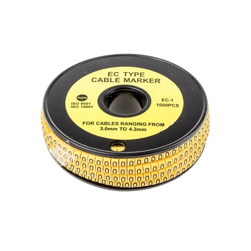 TE Connectivity RS PRO EC Slide-On Cable Marker, Black Legend "0", Yellow PVC, 3 mm to 4.2 mm Cable Diameter, 85°C 812-0809