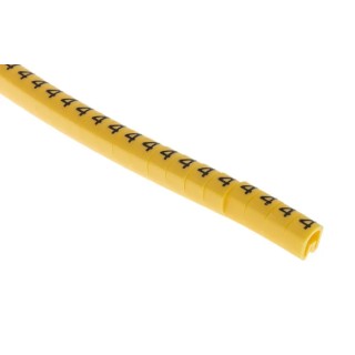 TE Connectivity RS PRO EC Slide-On Cable Marker, Black Legend "4", Yellow PVC, 4.2 mm Max Cable Diameter, 3 mm Min 812-0818