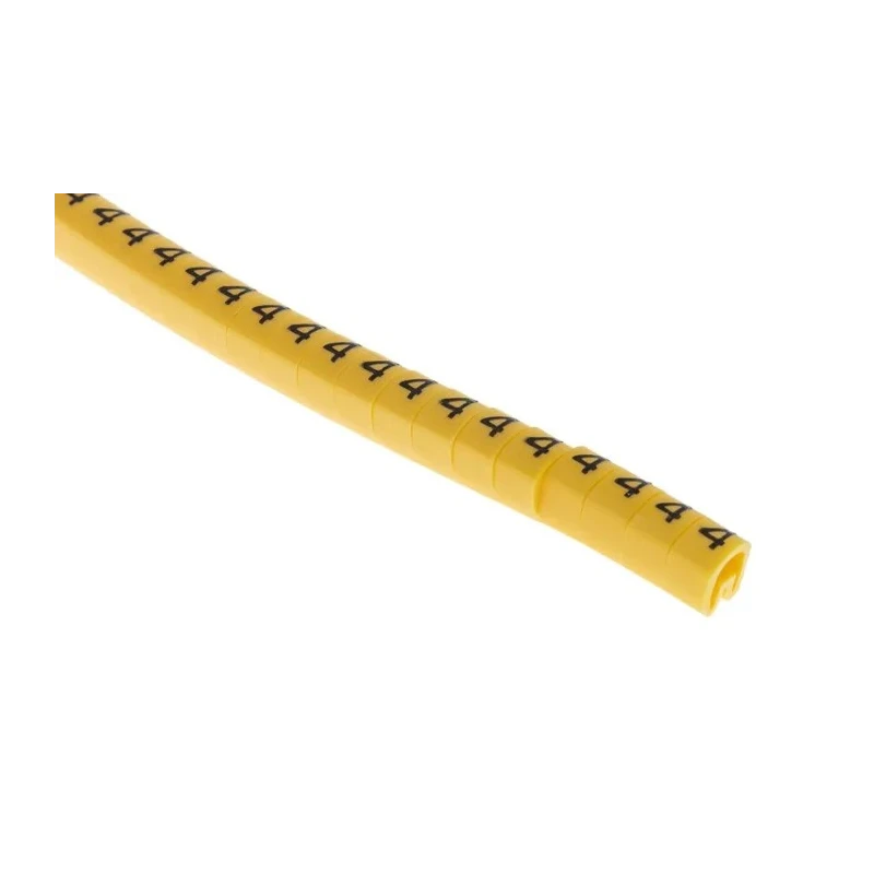 TE Connectivity RS PRO EC Slide-On Cable Marker, Black Legend "4", Yellow PVC, 4.2 mm Max Cable Diameter, 3 mm Min 812-0818