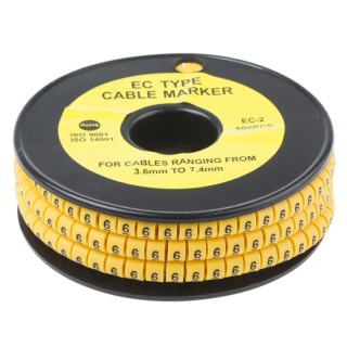 RS PRO EC Slide-On Cable Marker Black Pre-printed 6, 7.4 mm Cable, 3.6 mm Cable 812-0953