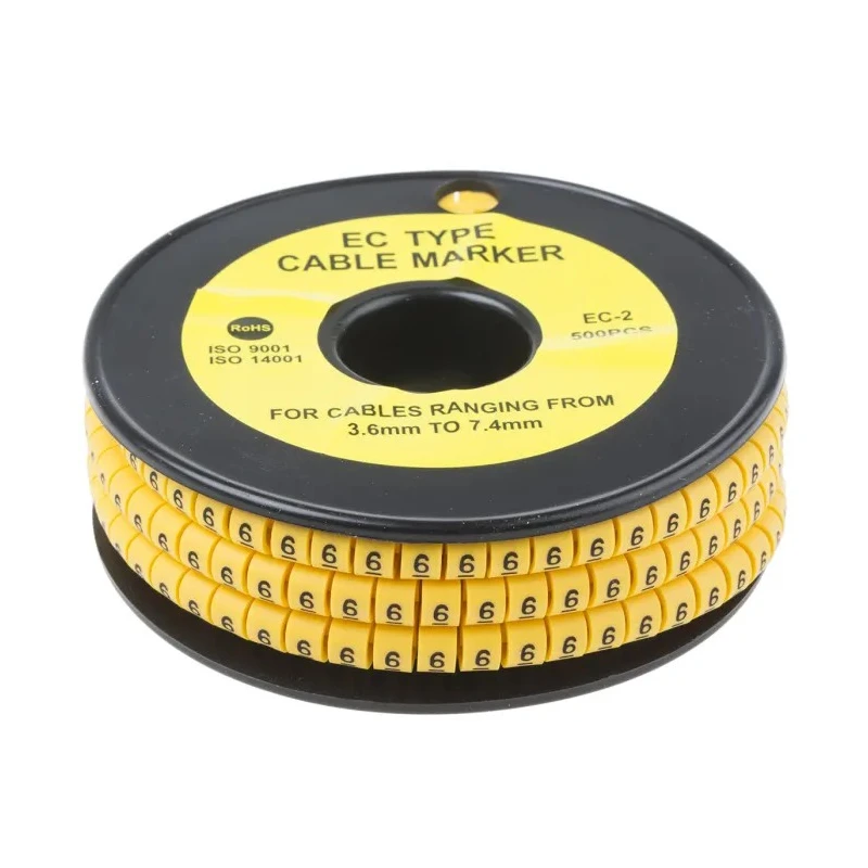 RS PRO EC Slide-On Cable Marker Black Pre-printed 6, 7.4 mm Cable, 3.6 mm Cable 812-0953