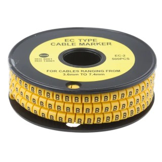 RS PRO EC Slide-On Cable Marker Black Pre-printed "B", 7.4 mm Max Cable Diameter, 3.6 mm Min Cable Diameter 812-0972