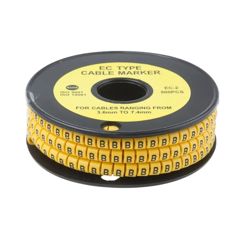 RS PRO EC Slide-On Cable Marker Black Pre-printed "B", 7.4 mm Max Cable Diameter, 3.6 mm Min Cable Diameter 812-0972