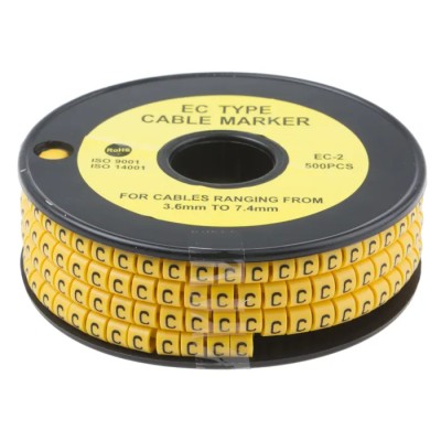 RS PRO EC Slide-On Cable Marker, Black, Pre-printed "C", for 3.6 mm to 7.4 mm Cable Diameter, Polyvinyl Chloride 812-0975