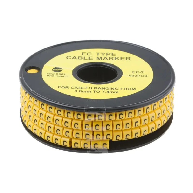 RS PRO EC Slide-On Cable Marker, Black, Pre-printed "C", for 3.6 mm to 7.4 mm Cable Diameter, Polyvinyl Chloride 812-0975