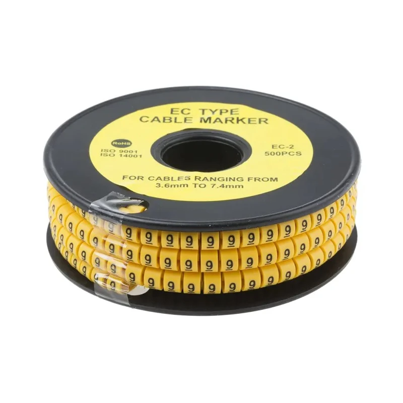 RS PRO EC Slide-On Cable Marker Black Pre-printed "9" Yellow Marker for 3.6mm to 7.4mm Cable 812-0969