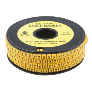 RS Pro EC Slide-On Cable Marker Black Legend X for 3.6 mm to 7.4 mm Cable Diameter 5 mm Length 812-1041