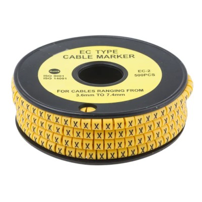 RS Pro EC Slide-On Cable Marker Black Legend X for 3.6 mm to 7.4 mm Cable Diameter 5 mm Length 812-1041