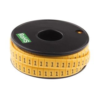 RS PRO Slide-On Cable Marker Black Pre-printed "1" for 3.5mm to 7mm Cable 812-1079