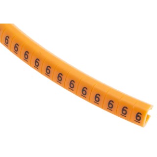 RS PRO Snap-On Cable Marker, Black, Pre-Printed Legend "6", Fits 4 mm to 5 mm Cable Diameter, Orange Marker Colour 812-1414