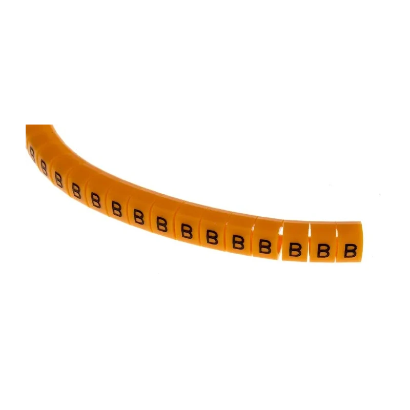 RS PRO Snap-On Pre-Printed Cable Marker with Black "B" Legend, Polyamide 6 Orange Marker, Fits 4-5 mm Cable Diameter 812-1427