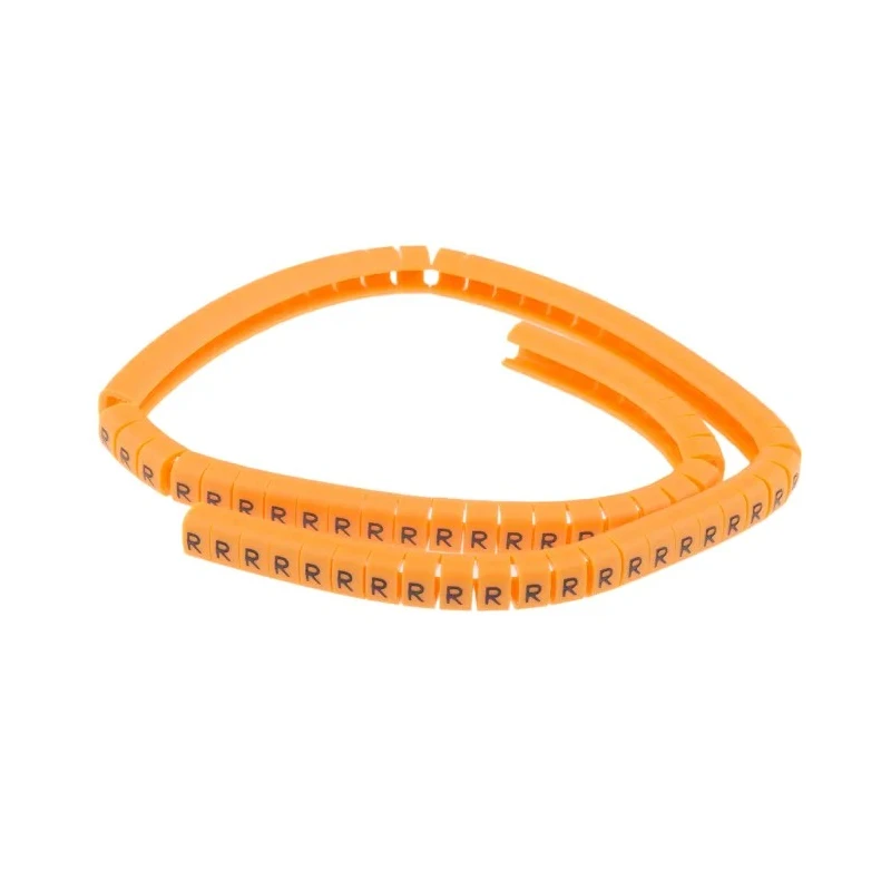 RS PRO Snap-On Cable Marker, Black, Pre-Printed Legend "R", Polyamide 6, 4mm-5mm Cable Diameter, Orange Marker 812-1486