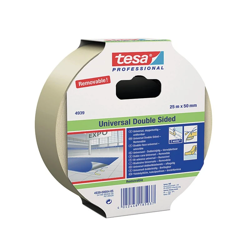 Tesa White Double Sided Cloth Tape 50mm x 25m, 5.5N/cm Adhesion Strength, 38N/cm Tensile Strength, Cloth 04939-00006-00