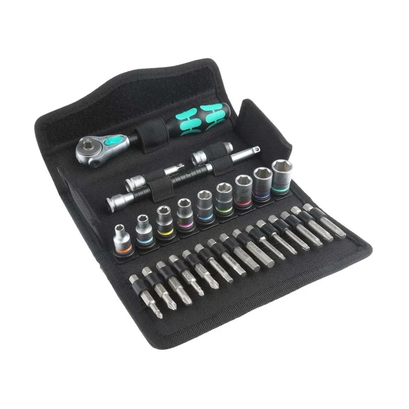 Wera 28-Piece 1/4 in Zyklop Socket Set Chrome Molybdenum Steel Czech Republic 05004019001