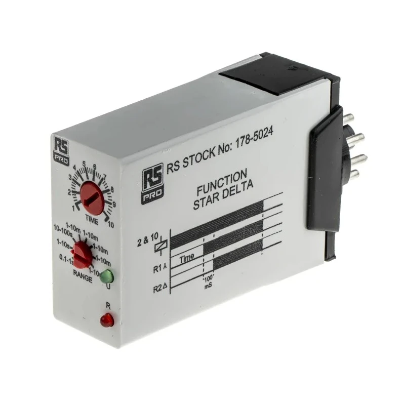RS PRO Timer Relay 11-Contact, 12 to 250 V DC/12 V AC, 240 V AC, 0.1 s to 10 min Time Range, 1-Function, 2 x SPDT 178-5024