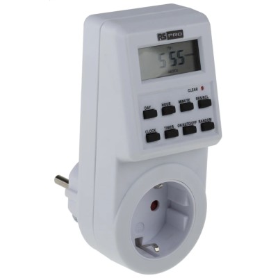 RS PRO Digital Plug In Timer 20 Programs 230V 50Hz Type F German Schuko Socket 178-5371