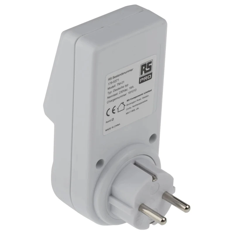 RS PRO Digital Plug In Timer 20 Programs 230V 50Hz Type F German Schuko Socket 178-5371