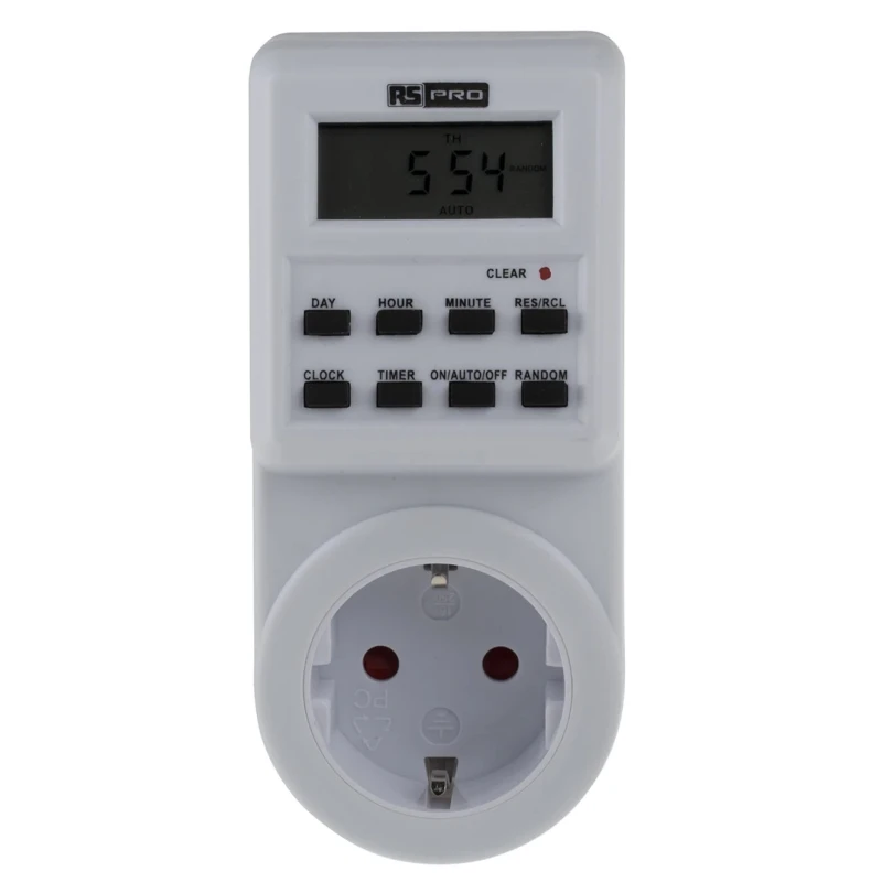 RS PRO Digital Plug In Timer 20 Programs 230V 50Hz Type F German Schuko Socket 178-5371