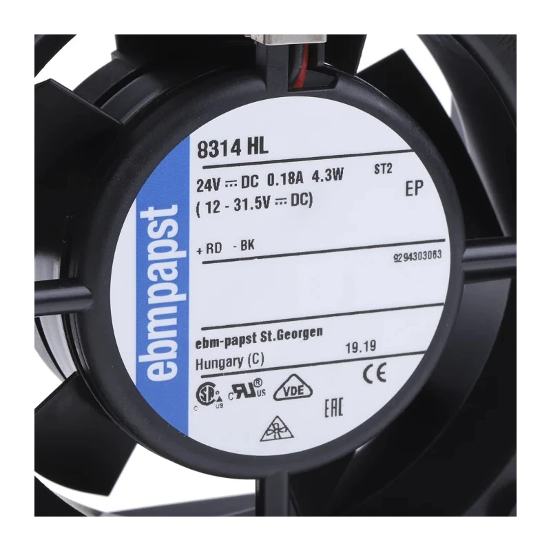 ebm-papst 8300 Series Axial Fan 24V DC 4.3W 67 m³/h IP68 80mm Frame Size 