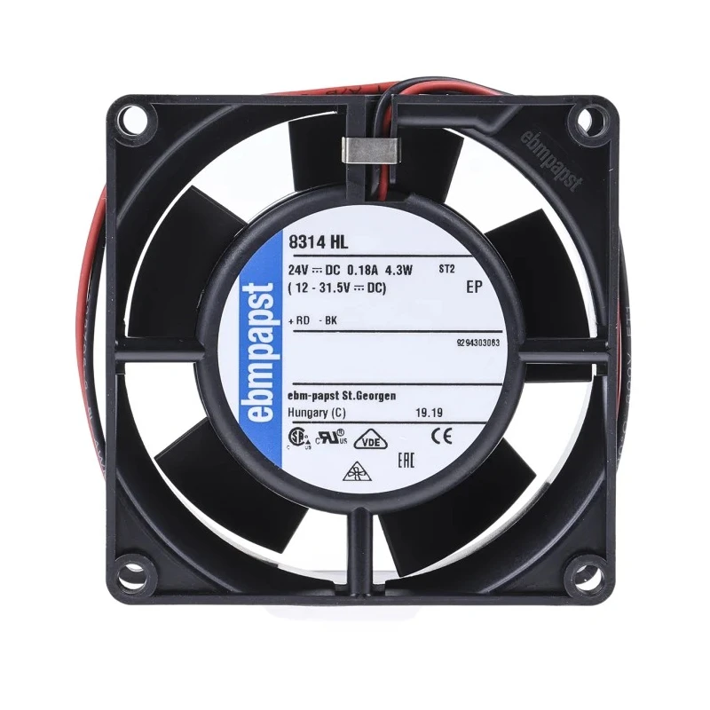 ebm-papst 8300 Series Axial Fan 24V DC 4.3W 67 m³/h IP68 80mm Frame Size 