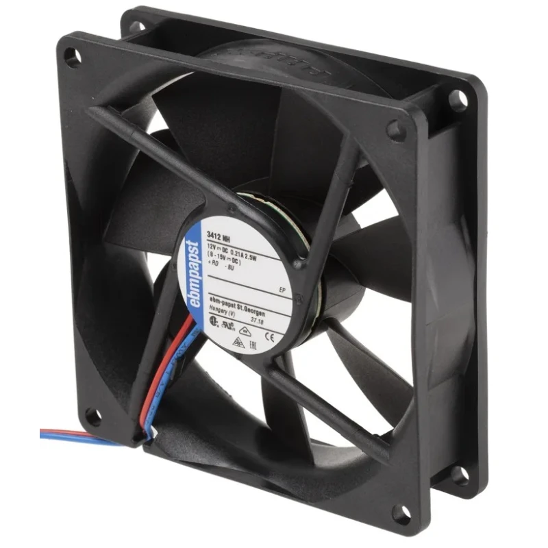 ebm-papst 3400 N Series Ball Bearing DC Axial Fan 12V DC 2.1 W 94 m³/h IP68 92mm x 92mm x 25mm IP68