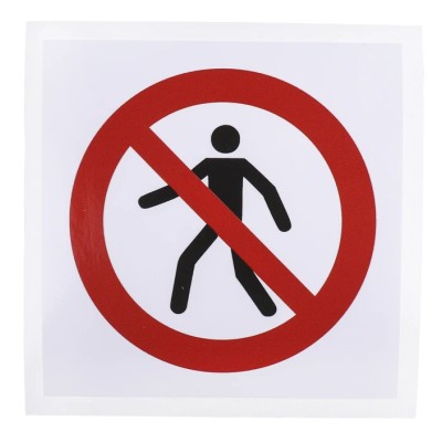 RS PRO Vinyl No Thoroughfare Prohibition Sign ISO 7010 Standard, 100mm x 100mm, Self-Adhesive, Red Black White 813-4505