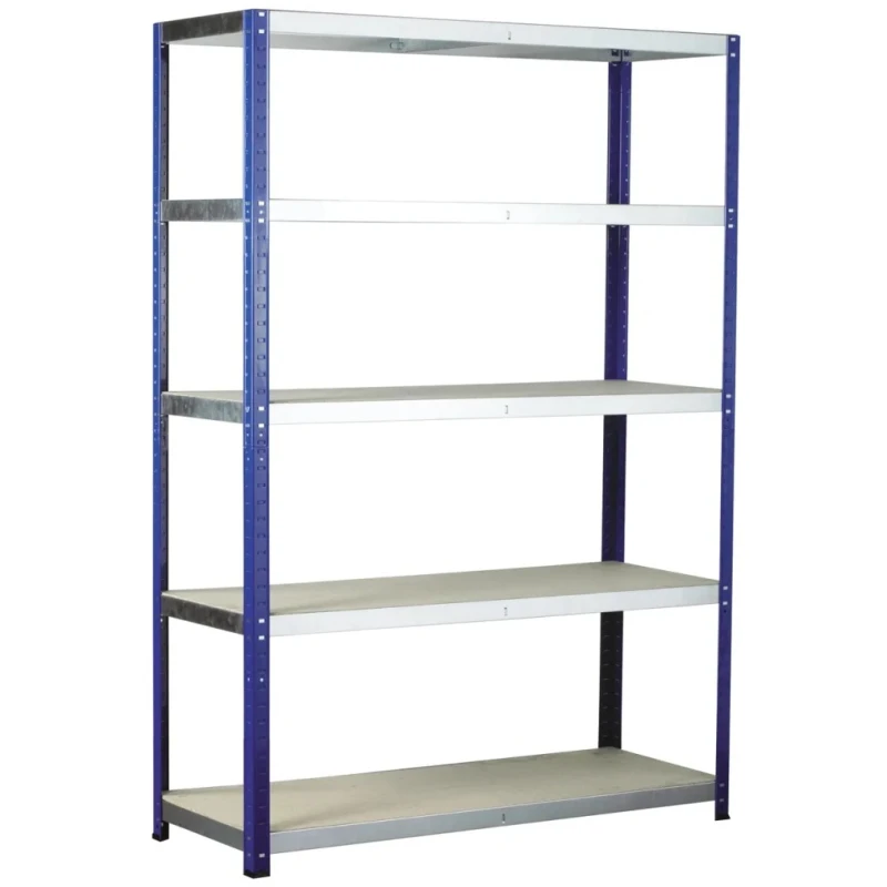 RS PRO Blue 5 Shelf Chipboard Galvanised Steel Shelving System 1.8 m x 1.2 m x 600 mm 265 kg Load 813-3237