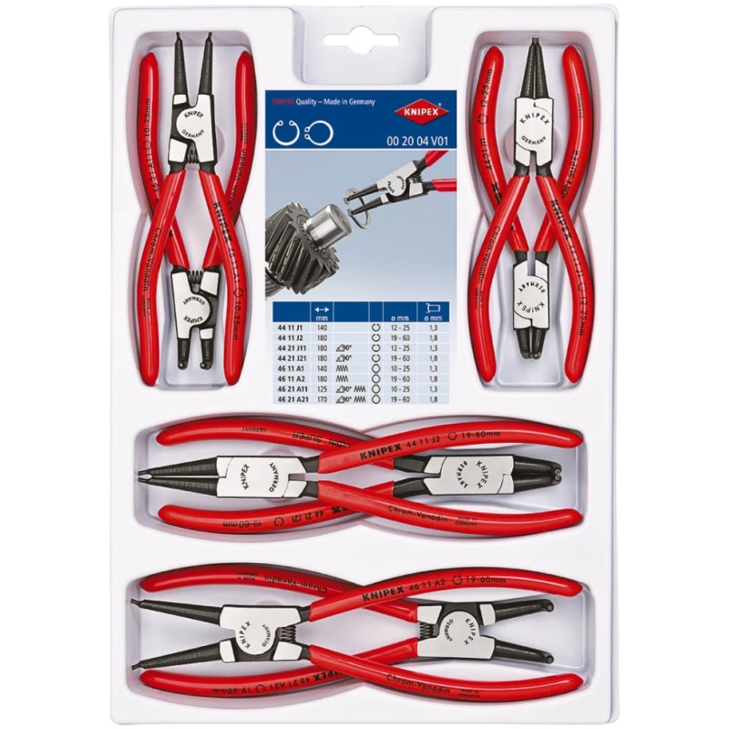 Knipex 8-Piece High-Quality Circlip Plier Set with Chrome Vanadium Steel Construction 00 20 04 V01