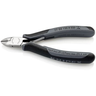 Knipex Electronic Cutting Pliers with Carbide Cutting Edges 120mm, ESD Safe Side Cutter 77 02 120 H ESD