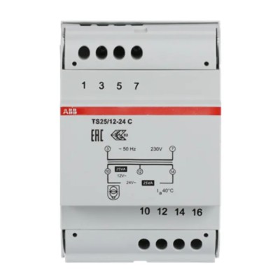 ABB 25 W Bell Transformer 230 V Primary, 24 V Secondary, DIN Rail Mount 2CSM251043R0811 TS 25/12-24 C