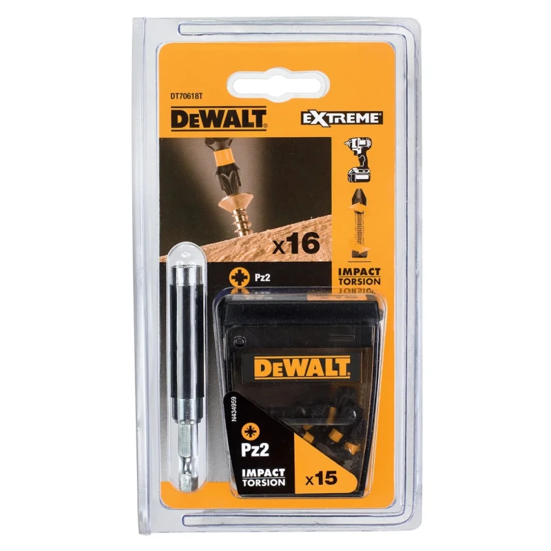 DeWALT Screwdriver Bit Set PZ2 Tip 14.5 cm Overall Length 16-Piece DT70618T-QZ