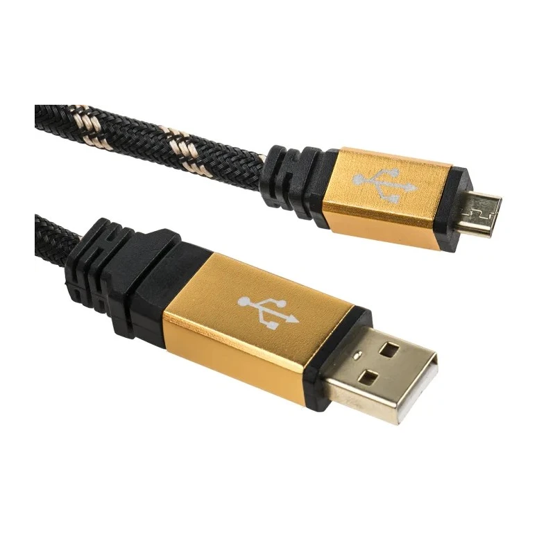 Roline USB Cable Male USB Type A to Male Micro USB Type B 800mm USB 2.0 Gold Black 11.02.8825-10