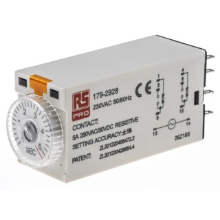 RS PRO Timer Relay 2-Contact 230V AC, 0.2 to 5 s Time Range, 1-Function, DPDT Switch Configuration 179-2928