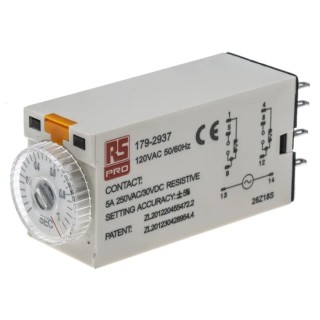 RS PRO Plug-in Timer Relay 2-Contact 110 V AC 0.1 s 1 s 1-Function DPDT Switch Configuration 179-2937