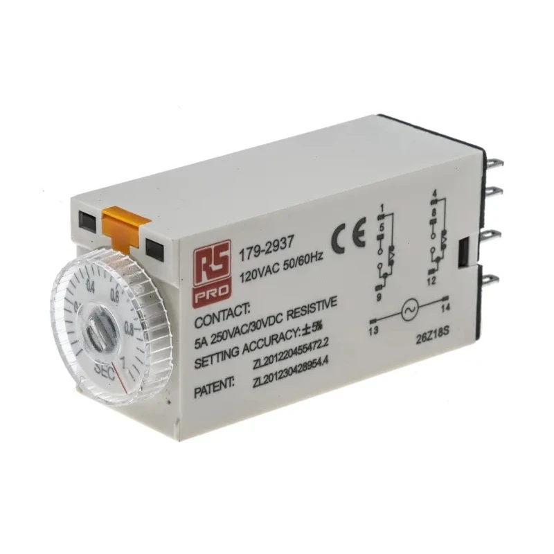 RS PRO Plug-in Timer Relay 2-Contact 110 V AC 0.1 s 1 s 1-Function DPDT Switch Configuration 179-2937