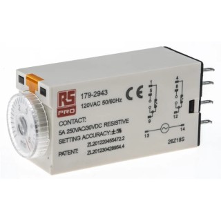 RS PRO Plug-In Timer Relay Series Plug-in Timer Relay 2-Contact 110 V ac 0.2 s to 5 min ON Delay DPDT Switch 179-2943