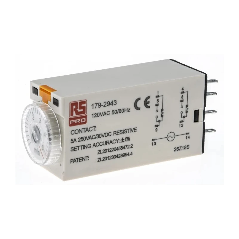 RS PRO Plug-In Timer Relay Series Plug-in Timer Relay 2-Contact 110 V ac 0.2 s to 5 min ON Delay DPDT Switch 179-2943