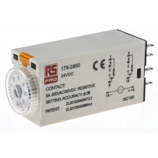 RS PRO Timer Relay 2-Contact 24 V dc 24V ac 1 to 30 s ON Delay DPDT Switch Configuration 179-2950